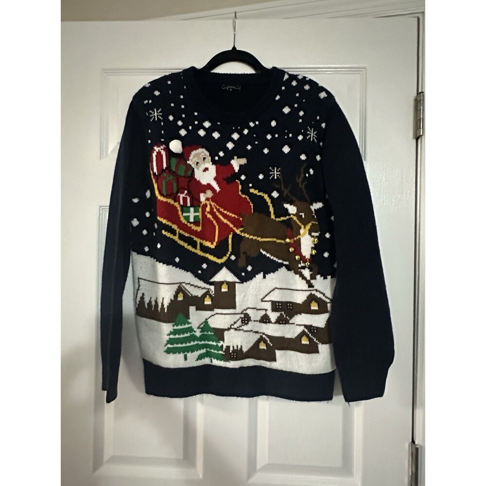 Vintage Ugly Christmas Sweater Santa Claus Reindeer Medium Christmas